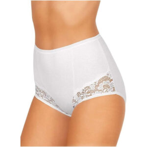 06 Slip Jadea: slip culotta a vita alta in cotone elasticizzato con inserti in pizzo floreale. Comfort e stile per ogni giorno.